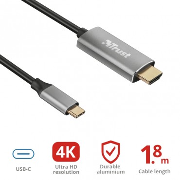 Кабел/преходник TRUST Calyx USB-C to HDMI Cable, Black