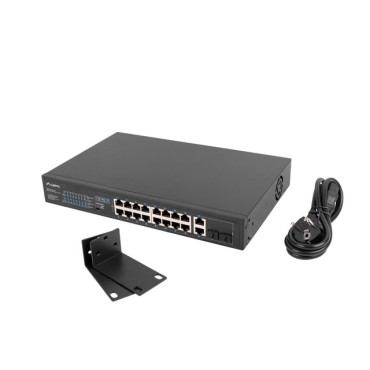 Суич Lanberg switch 16x 100mb poe+/2x 1GB/1x sfp unmanaged rack 10