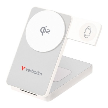 Оптично устройство за лаптоп Verbatim Foldable 3-in-1 Qi2 Magnetic Wireless Power Bank 10000 mAh White