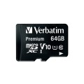 Флаш памет Verbatim Premium micro SDXC 64GB Class 10 (Incl. Adaptor)