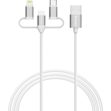 Кабел/преходник Verbatim Sync & Charge Cable 3-in-1 USB-A to Micro-B/USB-C/Lightning 18W 100cm - White