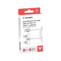 Кабел/преходник Verbatim Sync & Charge Cable 3-in-1 USB-A to Micro-B/USB-C/Lightning 18W 100cm - White
