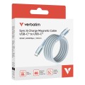 Кабел/преходник Verbatim Sync & Charge USB-C to USB-C 100W Magnetic 120 cm - Blue