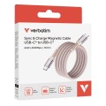 Кабел/преходник Verbatim Sync & Charge USB-C to USB-C 60W Magnetic 120 cm - Pink